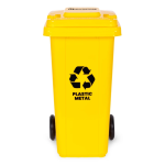 Odpadkový kôš 240 l, gumové kolesá – žltý plast